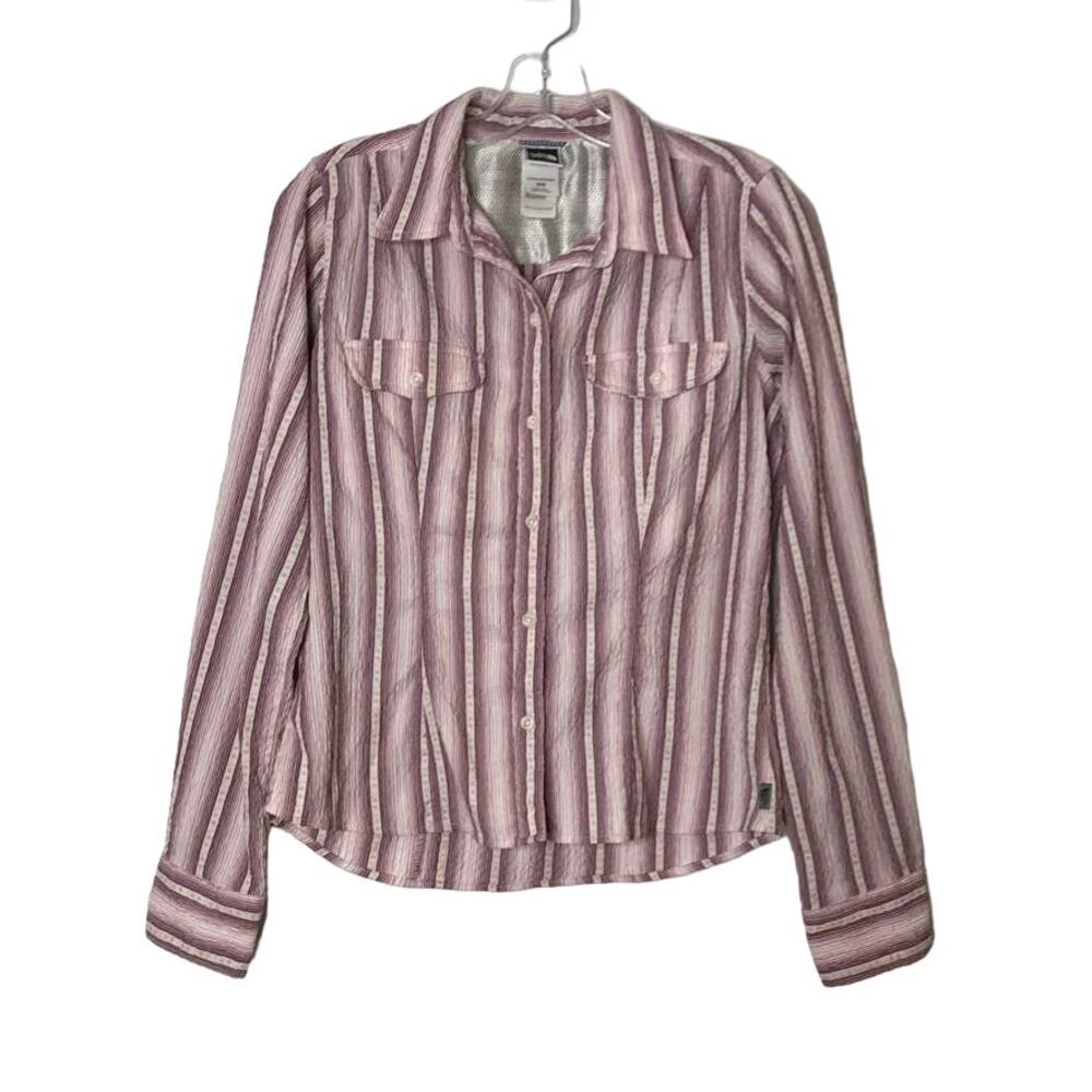 The North Face Outdoor Long Sleeve Button Up Striped Shirt Pink Purple Medium